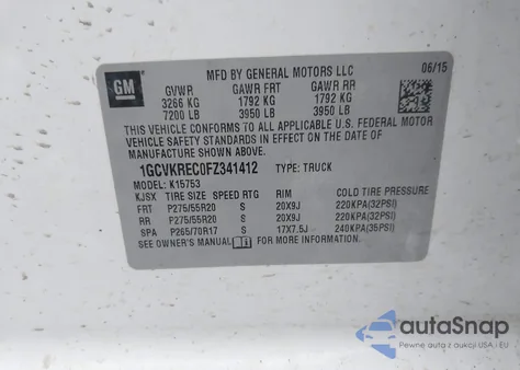 2015 Chevrolet Silverado 1500 1Lt из США, поврежденный, VIN 1GCVKREC0FZ341412